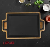 Lava Döküm Dikdörtgen Çift Yön Izgara ve Düz Yüzey Hot Plate Kayın Servis Ahşabı Ölçü 22x15cm. - 6