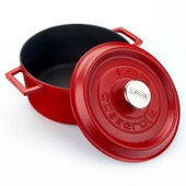 Lava Döküm Yuvarlak Tencere Döküm Demir Yekpare Kulplu Spring Serisi Çap(Ø)24cm.  Kırmızı thumbnail 3