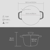 Lava Döküm Yuvarlak Tencere Döküm Demir Kapak Experience Majolik Serisi Çap(Ø)23cm  Gri thumbnail 5