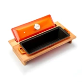 Lava Döküm Ekmek Tenceresi / Kayın Ağacı Servis Standı / Terrine Serisi. Ölçü 11x29cm. Turuncu - 2