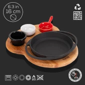 Lava Döküm Yuvarlak Sahan Döküm Demir Yekpare Çift Kulplu Kayın Servis Ahşabı Çap(Ø)16cm. (Sos Kapları Dahil Değildir.) thumbnail 2