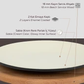 Lava Döküm Yuvarlak Servis Tabağı ve Kayın Servis Ahşabı. İçi Sable Çap(Ø)25cm. - 5