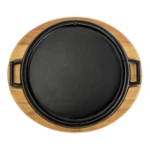 Lava Döküm Yuvarlak Çift Yön Izgara Tavası Kayın Servis Ahşabı Döküm Demir Yekpare Çift Kulplu Çap(Ø)28cm. - 2