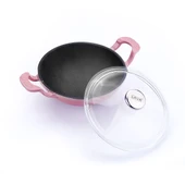 Lava Döküm Mini Wok Yekpare Kulplu Cam Kapaklı Çap(Ø)16cm.  Pembe - 2