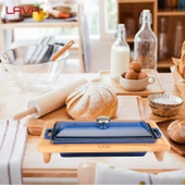 Lava Döküm Ekmek Tenceresi / Kayın Ağacı Servis Standı / Terrine Serisi. Ölçü 11x29cm.  Mavi thumbnail 7