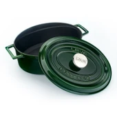 Lava Döküm Oval Tencere Döküm Demir Yekpare Kulplu Premium Serisi Ölçü 23x29cm.  Yeşil thumbnail 2