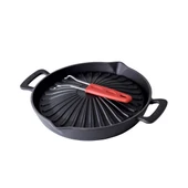 Lava Döküm Yuvarlak Grill Izgara Tavası Genghis Khan Serisi Çift Kulp ve Silikon Tel Saplı Çap(Ø)32cm. thumbnail 2