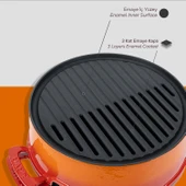 Lava Döküm Yuvarlak Mangal Izgara Set Döküm Demir Yekpare Çift Kulplu Çap (Ø)36cm. Turuncu - 7