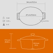 Lava Döküm Oval Tencere. Folk Serisi Ölçü 21x27cm.  Turuncu thumbnail 5