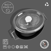 Lava Döküm Oval Tencere Döküm Demir Yekpare Kulplu Premium Serisi Ölçü 23x29cm.  Gri thumbnail 4