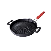 Lava Döküm Yuvarlak Grill Izgara Tavası Genghis Khan Serisi Çift Kulp ve Silikon Tel Saplı Çap(Ø)32cm. thumbnail 1