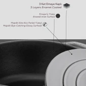 Lava Döküm Yuvarlak Tencere Döküm Demir Kapak Experience Majolik Serisi Çap(Ø)28cm  Gri thumbnail 6