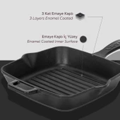 Lava Döküm Kare Izgara Tava Döküm Demir Yekpare Saplı Ölçü 20x20cm.  Siyah thumbnail 6