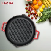 Lava Döküm Yuvarlak Izgara Tavası Döküm Demir Yekpare Çift Kulplu Çap(Ø)30cm.  Kırmızı thumbnail 7