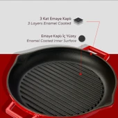 Lava Döküm Yuvarlak Izgara Tavası Döküm Demir Yekpare Çift Kulplu Çap(Ø)30cm.  Kırmızı thumbnail 6