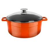 Lava Döküm Yuvarlak Tencere Cam kapaklı. Glaze Çap(Ø)28cm.  Turuncu thumbnail 1