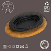 Lava Döküm Oval Döner, Kebap Tabağı, ahşap altlıklı. Ölçü 21x16cm. thumbnail 4