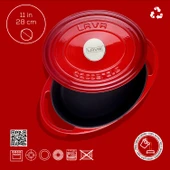 Lava Döküm Oval Tencere Döküm Demir Kapak Heritage Serisi Ölçü 22x28cm.  Kırmızı thumbnail 5