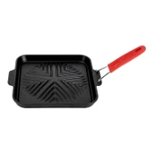Lava Döküm Kare Sığ Izgara Tavası Snow Serisi Silikon Tel Saplı Ölçü 24x24cm.  Kırmızı - 1