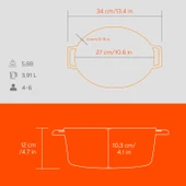 Lava Döküm Oval Tencere Döküm Demir Yekpare Kulplu Spring Serisi Ölçü 21x27cm.  Turuncu thumbnail 5