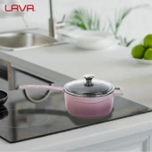 Lava Döküm Yuvarlak Sos Tenceresi Cam kapaklı, Metal Saplı. Glaze Serisi Çap(Ø16 cm.  Mor - 7