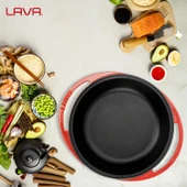 Lava Döküm Yuvarlak Derin Kızartma Tavası Döküm Demir Yekpare Çift Kulplu Çap(Ø)27cm.  Kırmızı - 7