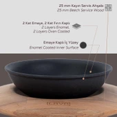 Lava Döküm Yuvarlak Çorba Kasesi ve Kayın Servis Ahşabı. Çap(Ø)14cm. - 4
