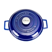 Lava Döküm Çok Amaçlı Yayvan Tencere Döküm Demir Kubbe Form Kapak Premium Serisi Çap(Ø)28cm.  Mavi thumbnail 4
