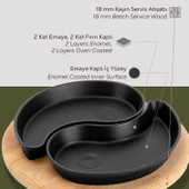 Lava Döküm Damla Formlu 2'li Set Yingyang Fajita Tabağı Kayın Servis Ahşabı Ölçü 10x20cm. thumbnail 4