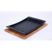 Lava Döküm Dikdörtgen Servis Tabağı ve Kayın Servis Ahşabı. Ölçü 36x24cm. - 1