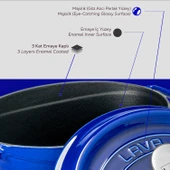 Lava Döküm Oval Tencere Döküm Demir Yekpare Kulplu Premium Serisi Ölçü 21x27cm.  Mavi thumbnail 7