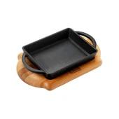 Lava Döküm Dikdörtgen Sahan Döküm Demir Yekpare Çift Kulplu Kayın Servis Ahşabı Ölçü 12x15cm. thumbnail 2