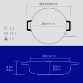 Lava Döküm Çok Amaçlı Yayvan Tencere Döküm Demir Kubbe Form Kapak Premium Serisi Çap(Ø)28cm.  Mavi thumbnail 6