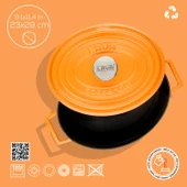 Lava Döküm Oval Tencere Döküm Demir Yekpare Kulplu Spring Serisi Ölçü 23x29cm.  Turuncu thumbnail 4