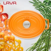 Lava Döküm Oval Tencere Döküm Demir Yekpare Kulplu Spring Serisi Ölçü 23x29cm.  Turuncu thumbnail 7