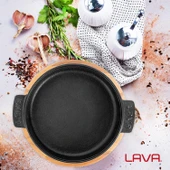 Lava Döküm Yuvarlak Güveç Kabı Döküm Demir Yekpare Çift Kulplu Kayın Servis Ahşabı Çap(Ø)14cm. - 5