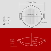 Lava Döküm Yuvarlak Izgara Tavası Döküm Demir Yekpare Çift Kulplu Çap(Ø)26cm.  Kırmızı thumbnail 5