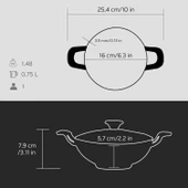 Lava Döküm Mini Wok Yekpare Kulplu Cam Kapaklı Çap(Ø)16cm.  Siyah - 4