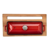 Lava Döküm Ekmek Tenceresi / Kayın Ağacı Servis Standı / Terrine Serisi. Ölçü 11x29cm.  Kırmızı thumbnail 3