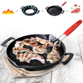 Lava Döküm Yuvarlak Grill Izgara Tavası Genghis Khan Serisi Çift Kulp ve Silikon Tel Saplı Çap(Ø)32cm. thumbnail 7