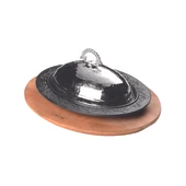 Lava Döküm Oval Döner, Kebap Tabağı Kayın Servis Ahşabı ve Bakır Dövme Formlu Kapak Ölçü 28x20cm. thumbnail 1