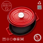 Lava Döküm Oval Tencere. Trendy Serisi Ölçü 25x31cm.  Kırmızı thumbnail 4