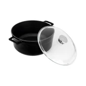 Lava Döküm Yuvarlak Tencere Cam kapaklı. Glaze Çap(Ø)28cm.  Siyah thumbnail 2
