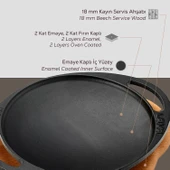 Lava Döküm Yuvarlak Saç Kavurma Tavası Döküm Demir Yekpare Çift Kulplu Kayın Servis Ahşabı Çap(Ø)20cm. thumbnail 5