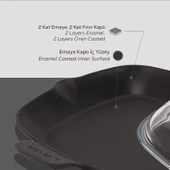 Lava Döküm Kızartma Tavası Cam Kapaklı Döküm Demir Yekpare Çift Kulplu Ölçü 26x26cm. thumbnail 4