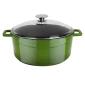 Lava Döküm Yuvarlak Tencere Cam kapaklı. Glaze Çap(Ø)28cm.  Yeşil - 1