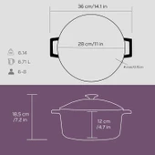 Lava Döküm Yuvarlak Tencere Cam kapaklı. Glaze Çap(Ø)28cm.  Mor thumbnail 5