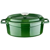 Lava Döküm Oval Tencere Döküm Demir Yekpare Kulplu Premium Serisi Ölçü 23x29cm.  Yeşil thumbnail 1