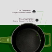 Lava Döküm Yuvarlak Sos Tenceresi Cam kapaklı, Metal Saplı. Glaze Serisi Çap(Ø16 cm.  Yeşil thumbnail 6