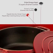 Lava Döküm Yuvarlak Tencere Döküm Demir Kapak Experience Majolik Serisi Çap(Ø)28cm  Kırmızı thumbnail 6